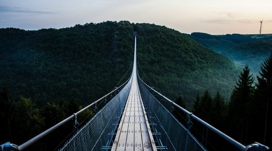 Trust with suspension bridge
